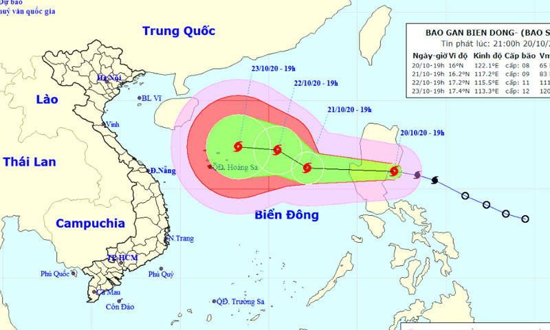 Vị trí và hướng di chuyển của bão Saudel. (Nguồn: kttv.gov.vn)