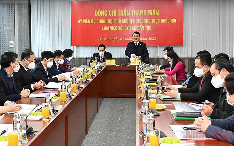 Toàn cảnh buổi làm việc tại trụ sở Ủy ban Dân tộc. (Ảnh: Thủy Nguyên)