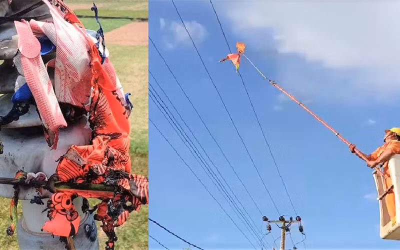 Diều vướng vào đường dây điện-nguy cơ gây mất an toàn nghiêm trọng