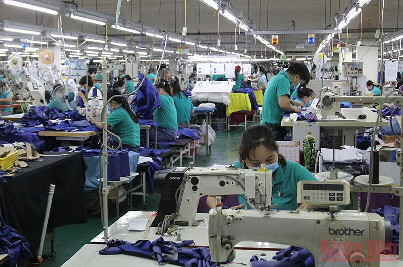 Công nhân Công ty TNHH BoHsing Vĩnh Long trong giờ sản xuất. (Ảnh: Bá Dũng). 