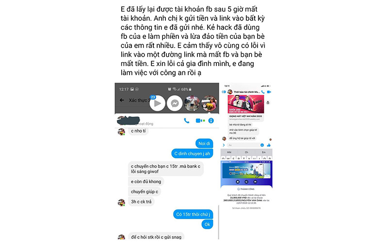 Chị Đặng Hương (Hà Nội) bị kẻ gian chiếm đoạt tài khoản facebook và lừa tiền của nhiều người.