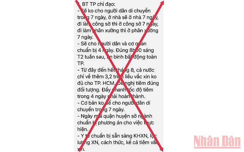 Thông tin “không cho người dân di chuyển trong 7 ngày” là giả