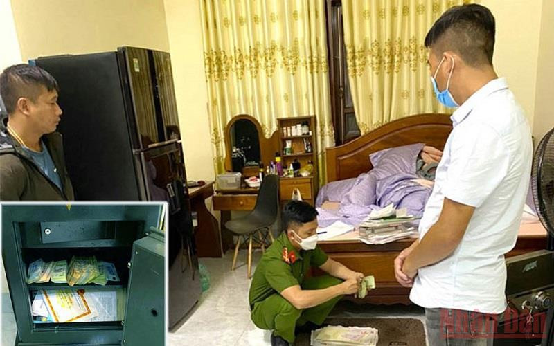 Lực lượng công an khám xét nơi ở của Nguyễn Hoàng Bảo Long, thu giữ hơn 200 triệu đồng cùng các tang vật liên quan.