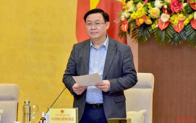 Chủ tịch Quốc hội Vương Đình Huệ phát biểu ý kiến tại phiên họp. (Ảnh: Đăng Anh)