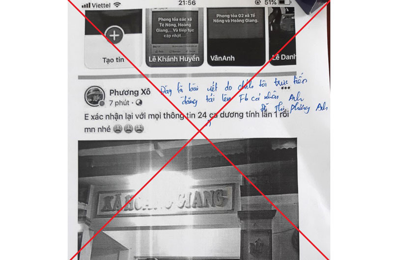 Thông tin không đúng sự thật đối tượng đăng tải trên facebook cá nhân.