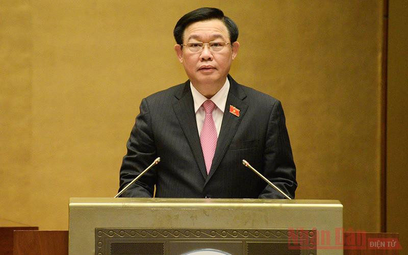 Chủ tịch Quốc hội Vương Đình Huệ phát biểu nhân kỷ niệm 74 năm Ngày Thương binh - Liệt sĩ. (Ảnh: Quang Hoàng)