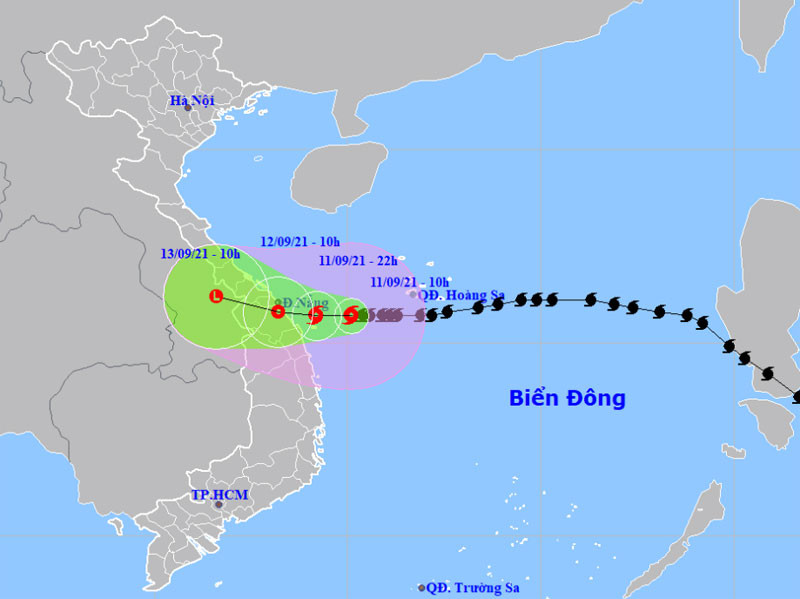Vị trí và hướng di chuyển của bão số 5. (Nguồn: nchmf.gov.vn)