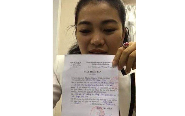 Đối tượng Huỳnh Thị Ngọc Như từng đưa lên mạng hình ảnh Giấy triệu tập làm việc của cơ quan chức năng.