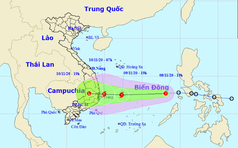Vị trí và hướng di chuyển của áp thấp nhiệt đới. (Nguồn: nchmf.gov.vn)