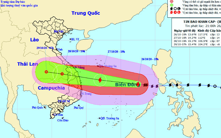 Vị trí và hướng di chuyển của bão số 9. (Nguồn: nchmf.gov.vn)