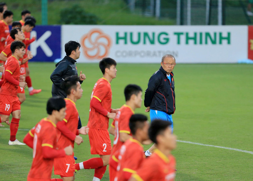 Đội tuyển Việt Nam chuẩn bị cho trận gặp Nhật Bản trên sân Mỹ Đình. (Ảnh: VFF)