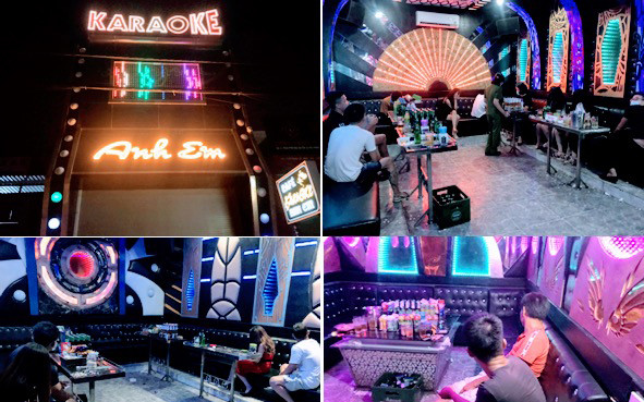 Quán karaoke Anh Em hoạt động lén lút trong mùa dịch. (Ảnh: Công an cung cấp) 