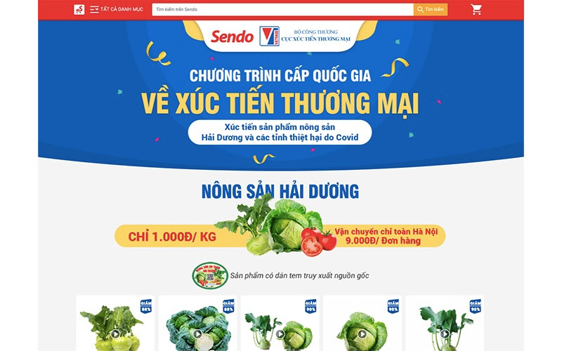 Nông sản Hải Dương được tiêu thụ trên sàn Sendo.