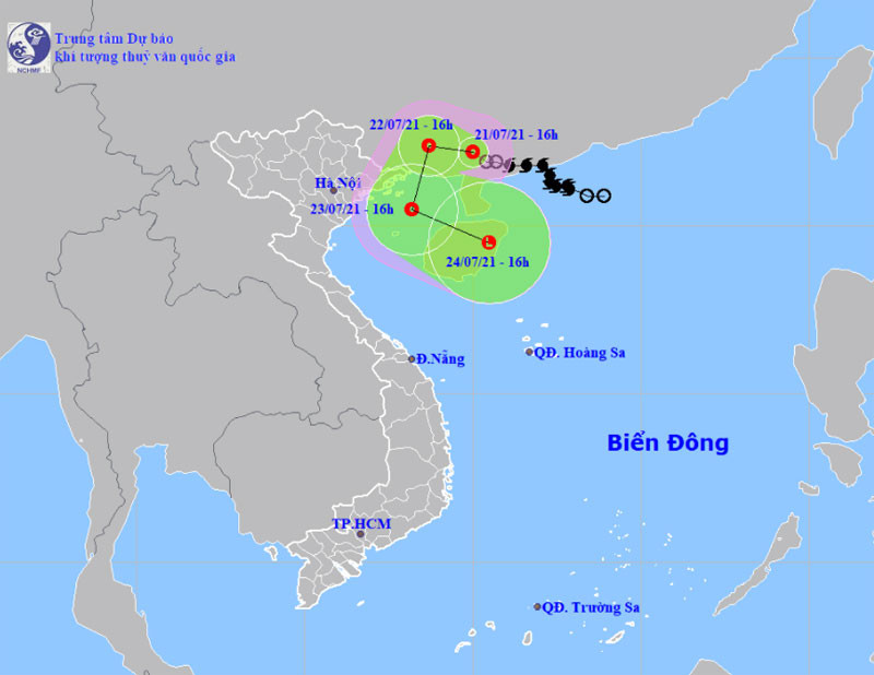 Vị trí và hướng di chuyển của áp thấp nhiệt đới suy yếu từ bão số 3. (Nguồn: nchmf.gov.vn)