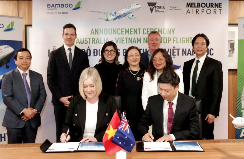 Bamboo Airways công bố mở đường bay thẳng Việt Nam-Australia và ký các hợp đồng với phía Australia. (Ảnh Bamboo Airways cung cấp)