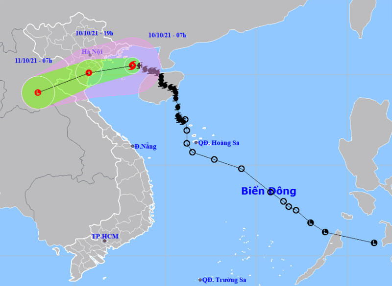 Vị trí và hướng di chuyển của bão số 7. (Nguồn: nchmf.gov.vn)