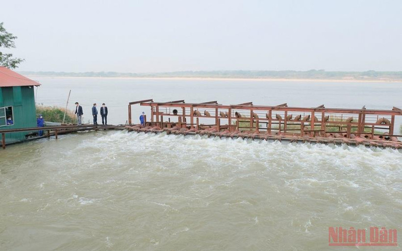 Các đơn vị thủy lợi ở Hà Nội vận hành trạm bơm lấy nước phục vụ gieo cấy vụ đông xuân.