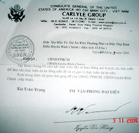 Giấy tờ giả mạo Lãnh sự quán
Hoa Kỳ và Ngân hàng Eximbank
của tập đoàn Carlyle Group.