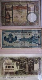 Từ trên xuống: Tiền Độc lư;
tiền Ngân hàng Đông Dương
và tiền Nhật Bản.