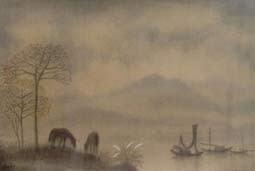 Tranh lụa của Phạm Thanh Liêm.