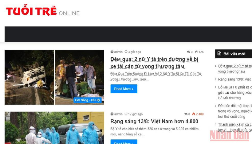 Giao diện website giả mạo báo Tuổi trẻ Online.