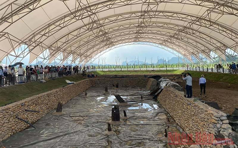 Các nhà khoa học tham quan khảo sát bãi cọc Cao Quỳ. Ảnh: LƯU PHƯƠNG MAI