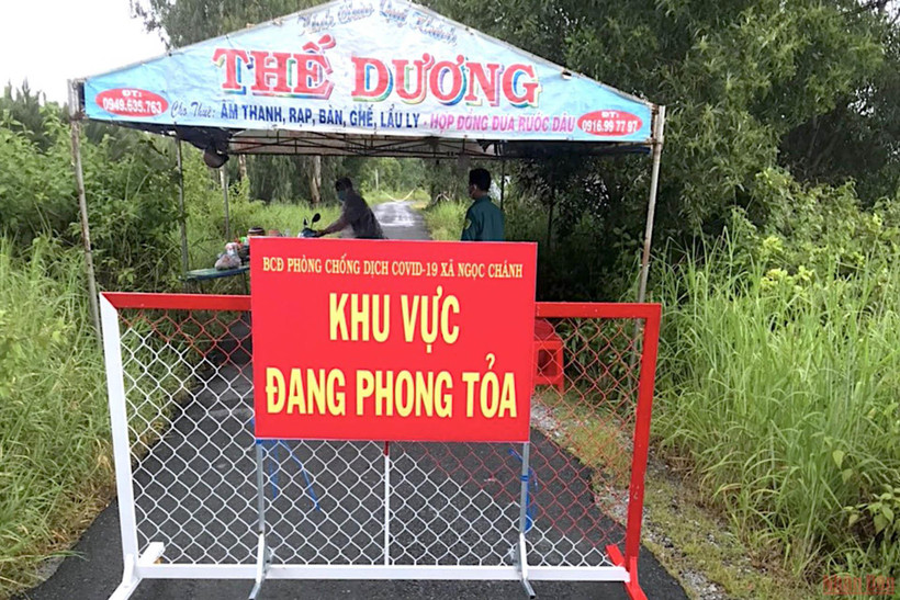 Một khu vực bị phong toả thuộc ấp Hiệp Hoà Tây, xã Ngọc Chánh, huyện Đầm Dơi, tỉnh Cà Mau. 