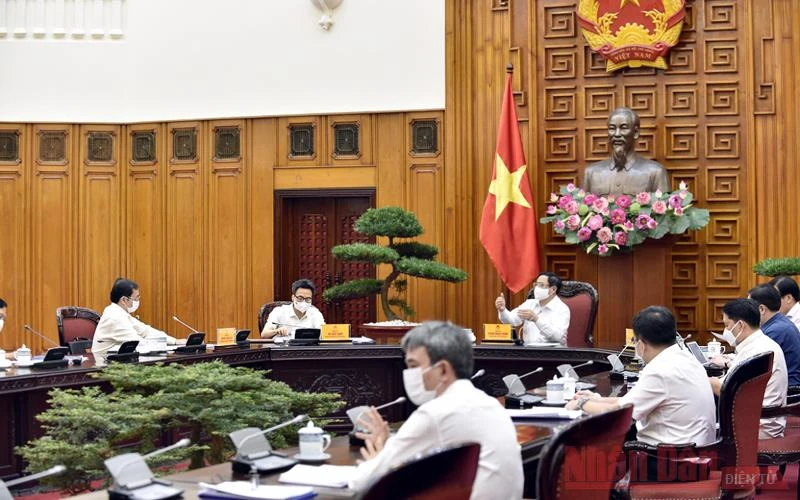 Toàn cảnh buổi làm việc của Thủ tướng Phạm Minh Chính làm việc với Bộ Khoa học và Công nghệ (Ảnh: TRẦN HẢI)