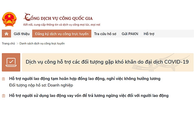 Từ ngày 12-5: Cổng dịch vụ công quốc gia hỗ trợ các đối tượng gặp khó khăn do dịch Covid-19