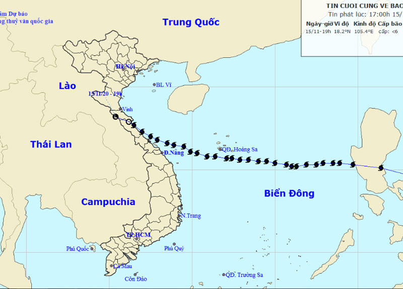 Áp thấp nhiệt đới suy yếu thành vùng áp thấp và tan dần. (Nguồn: nchmf.gov.vn)