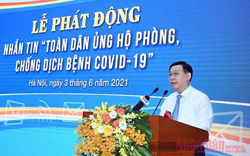 Chủ tịch Quốc hội Vương Đình Huệ phát biểu tại lễ phát động. (Ảnh: Duy Linh) 