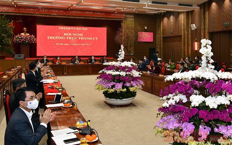 Quang cảnh hội nghị Thường trực Thành ủy về tình hình Tết. (Ảnh: Duy Linh)