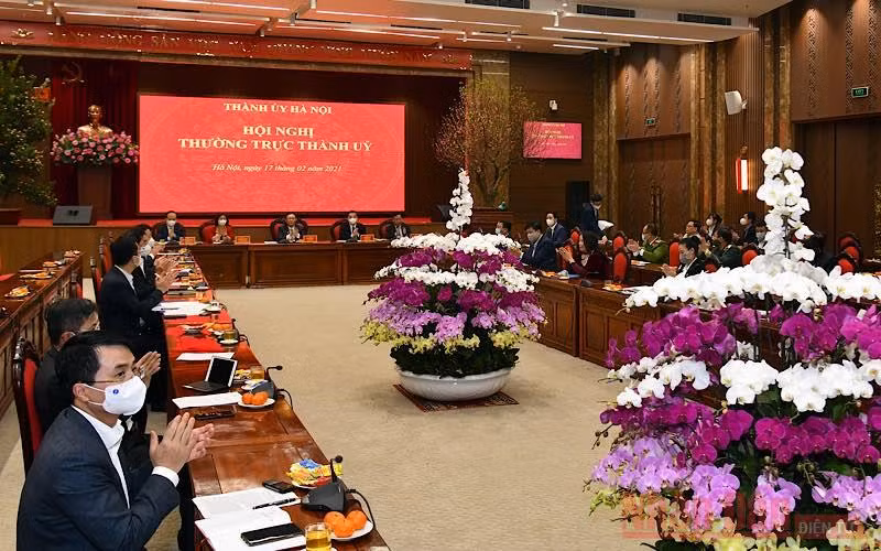 Quang cảnh hội nghị Thường trực Thành ủy về tình hình Tết. (Ảnh: Duy Linh)