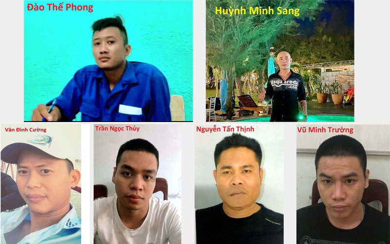 Năm đối tượng bị khởi tố, bắt giam và một đối tượng bị truy nã. (Ảnh do CA TP Tuy Hoà cung cấp) 