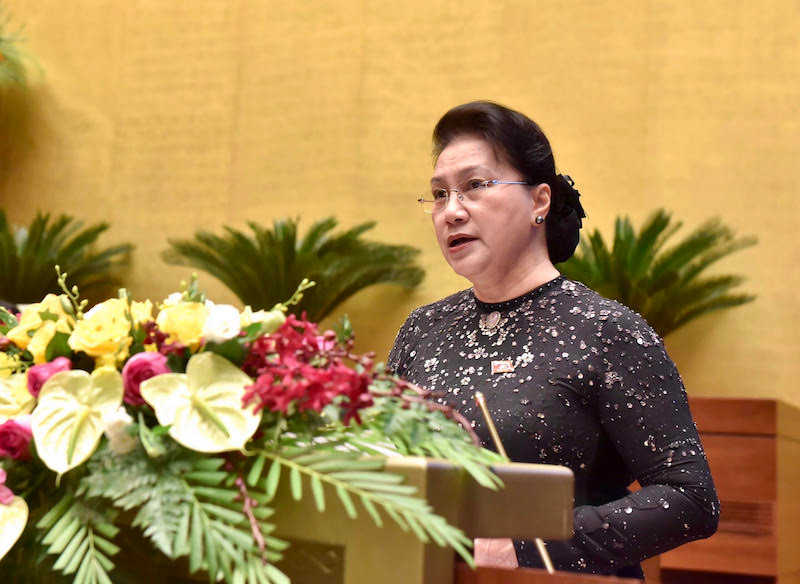 Chủ tịch Quốc hội Nguyễn Thị Kim Ngân phát biểu khai mạc Kỳ họp thứ 10, Quốc hội khóa XIV, sáng 20-10. Ảnh: QUANG HOÀNG