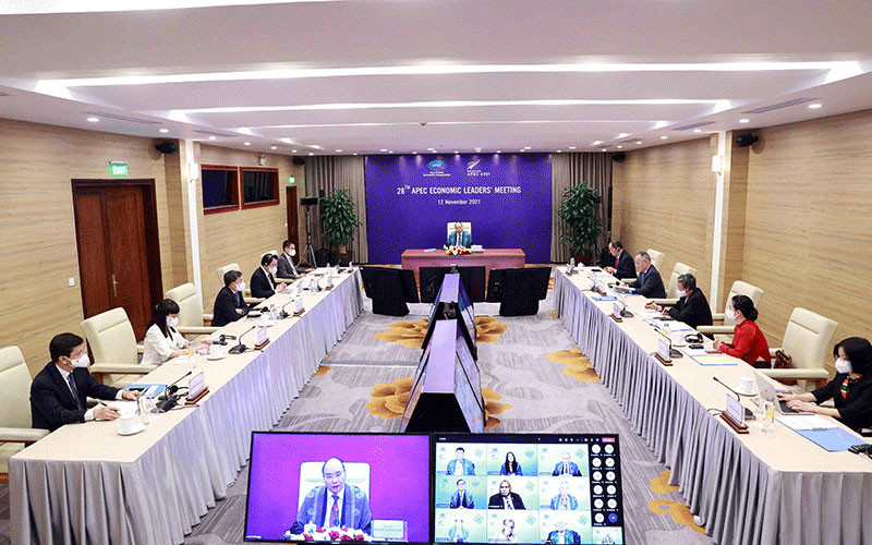 Chủ tịch nước Nguyễn Xuân Phúc phát biểu tại điểm cầu Hà Nội. Ảnh TTXVN 