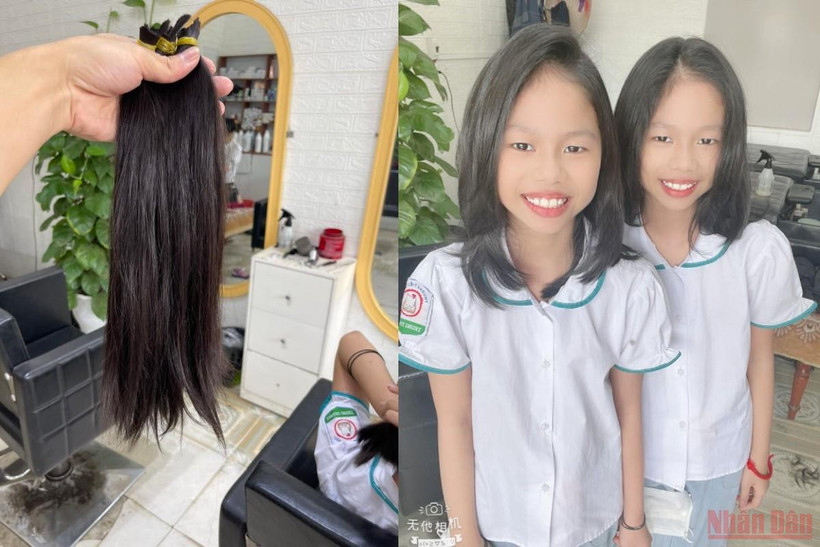 Lọn tóc buộc chun vàng - món quà đặc biệt của cặp đôi song sinh gửi tặng các bạn nhỏ đang mắc căn bệnh ung thư quái ác. (Ảnh: Gia đình cung cấp)