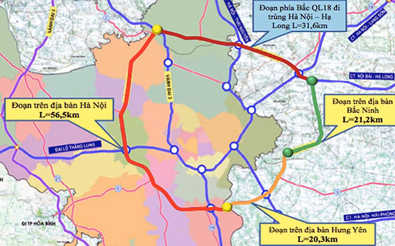 Hướng tuyến theo quy hoạch của đường Vành đai 4 - Vùng Thủ đô.