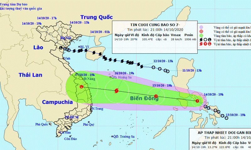 Vùng áp thấp tiếp tục suy yếu và tan dần. (Nguồn: kttv.gov.vn)