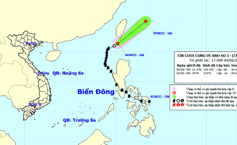 Áp thấp nhiệt đới từ bão số 1 tiếp tục suy yếu. (Nguồn: nchmf.gov.vn)