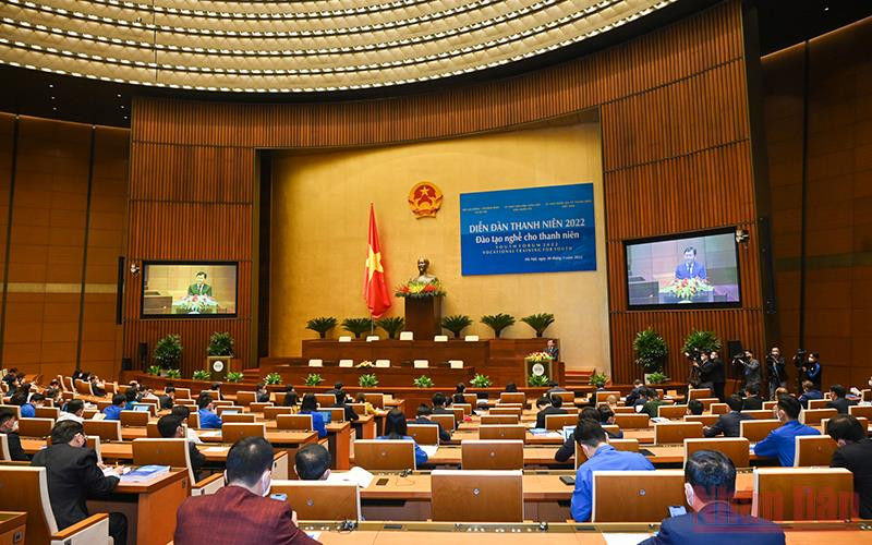 Quang cảnh Diễn đàn chính sách quốc gia về đào tạo nghề cho thanh niên. (Ảnh: Duy Linh)