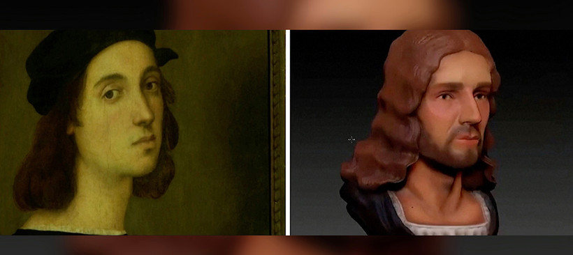 Chân dung Raphael tự họa và được dựng lại bằng máy tính (Ảnh: NY Post).