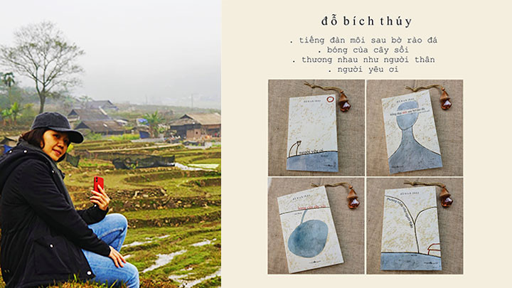 Nhà văn Đỗ Bích Thúy và bốn cuốn sách chuẩn bị ra mắt.