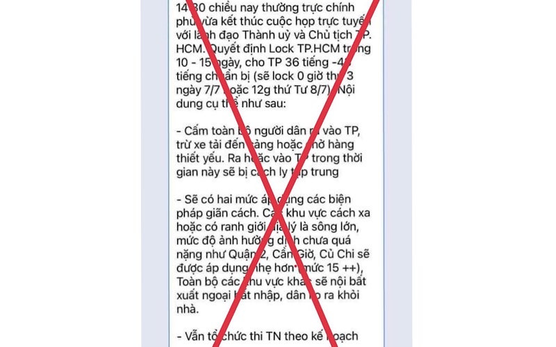 Thông tin “Quyết định lock TP Hồ Chí Minh trong 10-15 ngày…” là thông tin giả mạo