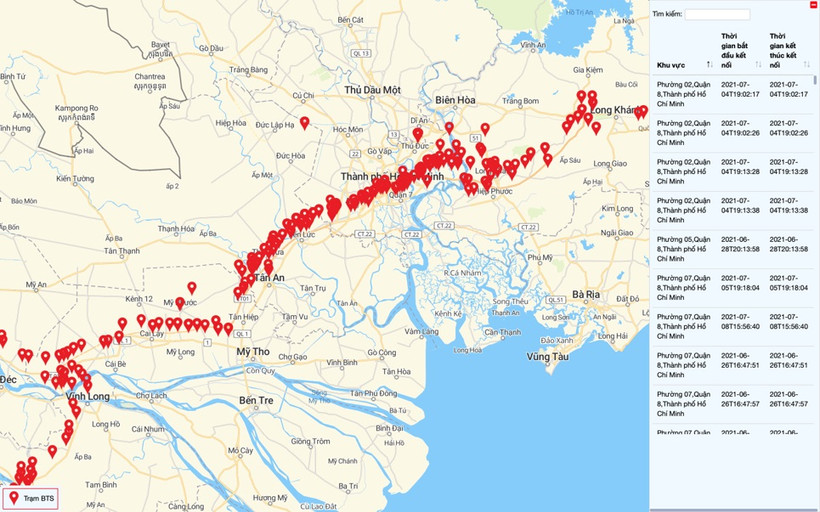 Một bản đồ di chuyển của các ca bệnh do Trung tâm công nghệ phòng chống Covid-19 quốc gia lập.