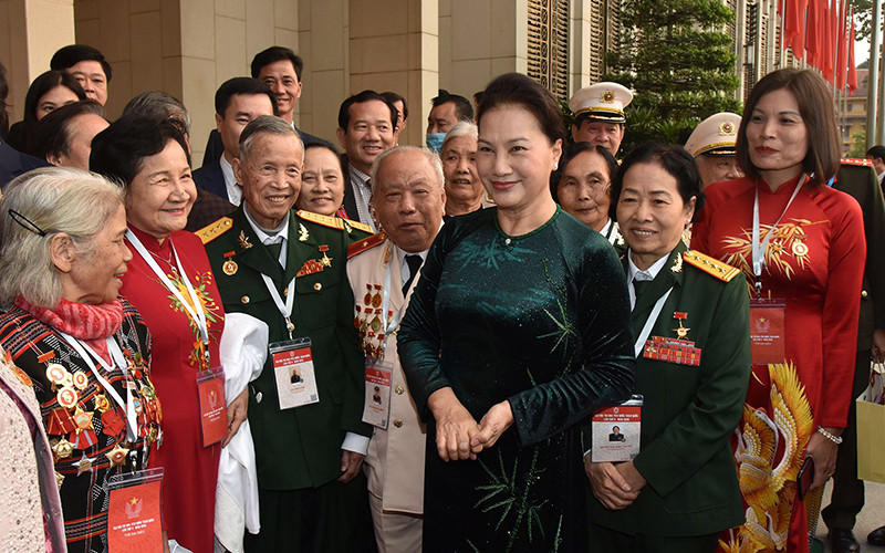 Chủ tịch Quốc hội Nguyễn Thị Kim Ngân gặp mặt các đại biểu dự Ðại hội Thi đua yêu nước toàn quốc lần thứ X. Ảnh: Trần Hải