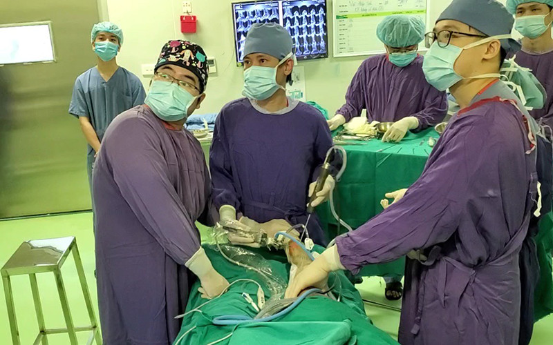 Các bác sĩ phẫu thuật cho bệnh nhân. 