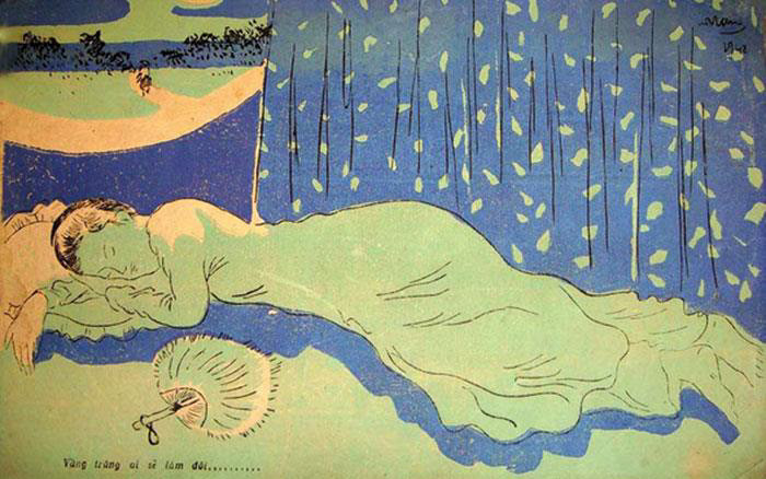 "Vầng trăng ai xẻ làm đôi..." - Tranh của họa sĩ Nguyễn Tường Lân. Ảnh: Vietnamarts.vn