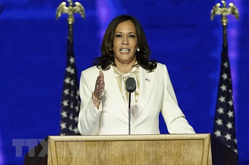 Bà Kamala Harris phát biểu tại Wilmington, bang Delaware, ngày 7/11/2020. (Ảnh: AFP/TTXVN)