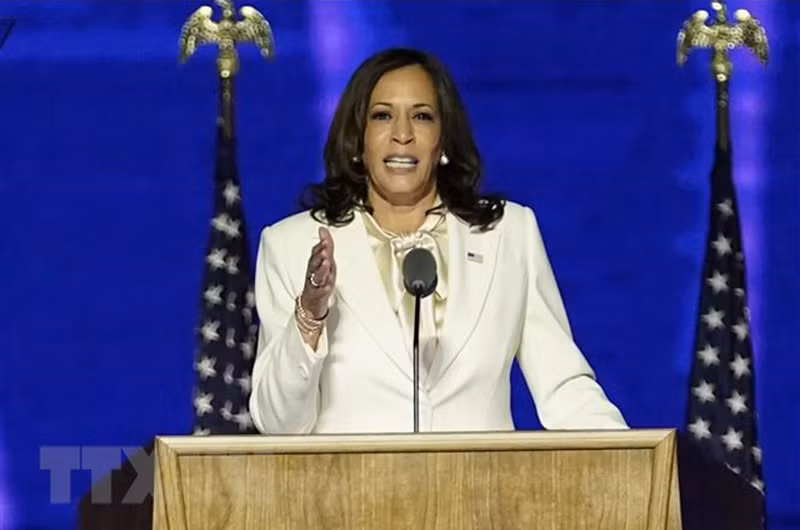 Bà Kamala Harris phát biểu tại Wilmington, bang Delaware, ngày 7/11/2020. (Ảnh: AFP/TTXVN)